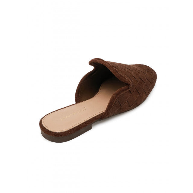 Babouche Plates en Suede Tressé - Camel - taille 40 - vue 17