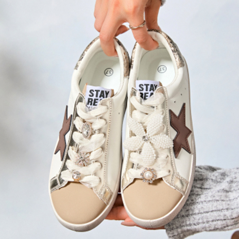 Baskets lacets ruban strassés - Marron - taille 38 - vue 9
