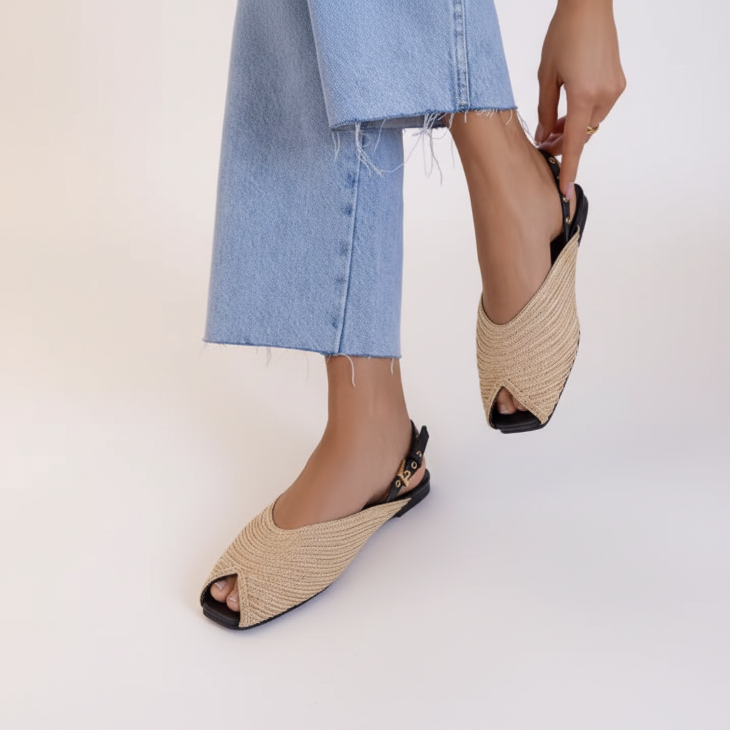 Ballerines ouvertes en raphia tressé - Noir - taille 36 - vue 1