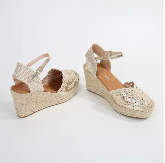 Espadrilles Compensées à Broderie Anglaise - Beige - taille 36 - vue 7