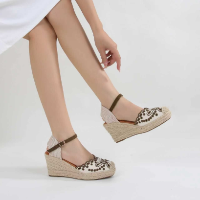 Espadrilles Compensées à Broderie Anglaise - Noir - taille 36 - vue 1