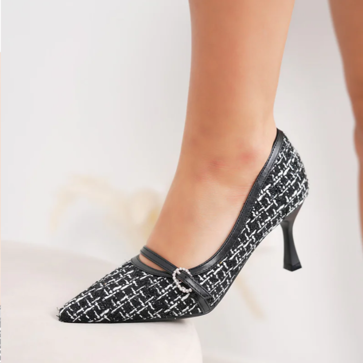 Escarpins femme élégants en tweed avec boucle strassée - Noir - taille 39 - vue 4