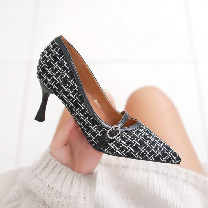 Escarpins femme élégants en tweed avec boucle strassée - Noir - taille 41 - vue 6