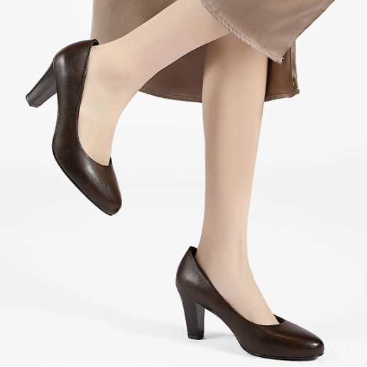 Escarpins en cuir talons épais - Brown - taille 37 - vue 8