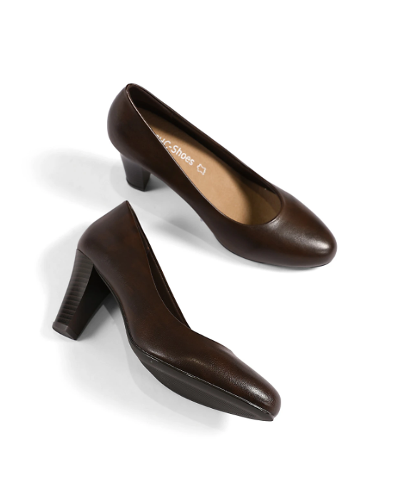 Escarpins en cuir talons épais - Brown - taille 36 - vue 7