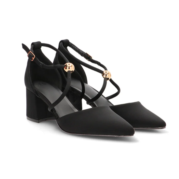 Escarpins à Brides Croisées et Détails Sphères Dorées - Noir - taille 36 - vue 1