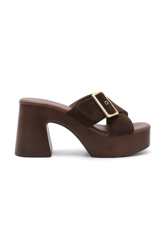 Sandale à demi talon et bride croisée - Kaki - taille 37 - vue 14