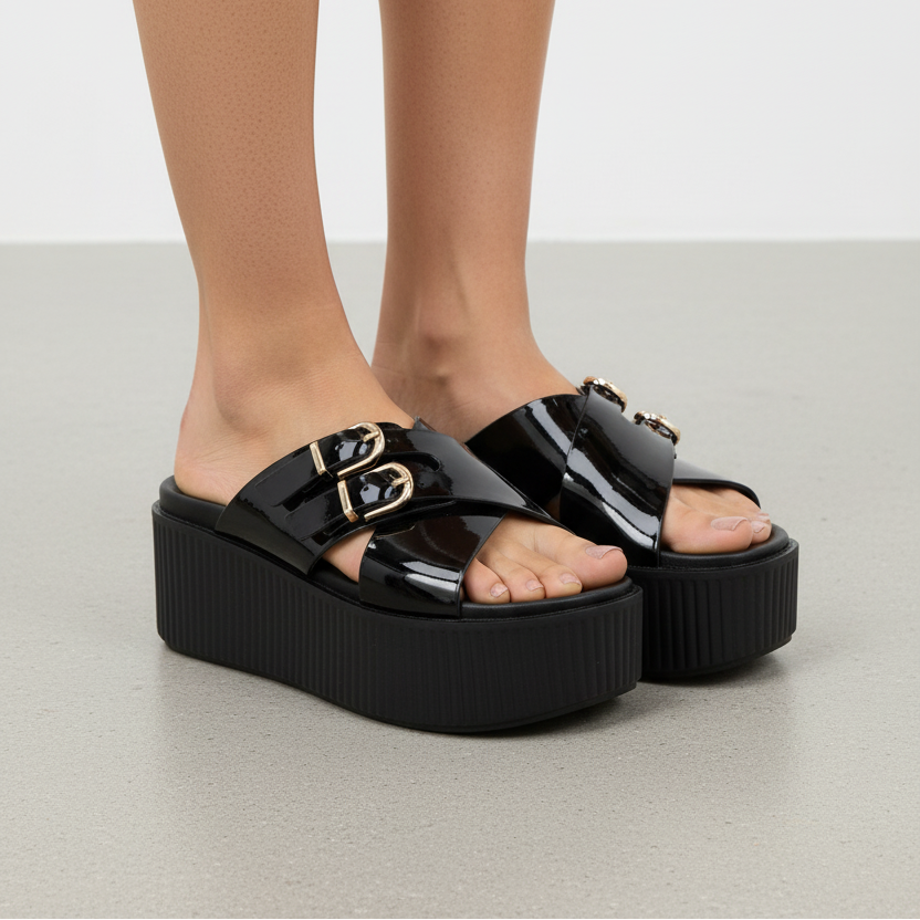 Sandales Compensées Vernies - Noir - taille 36 - vue 1