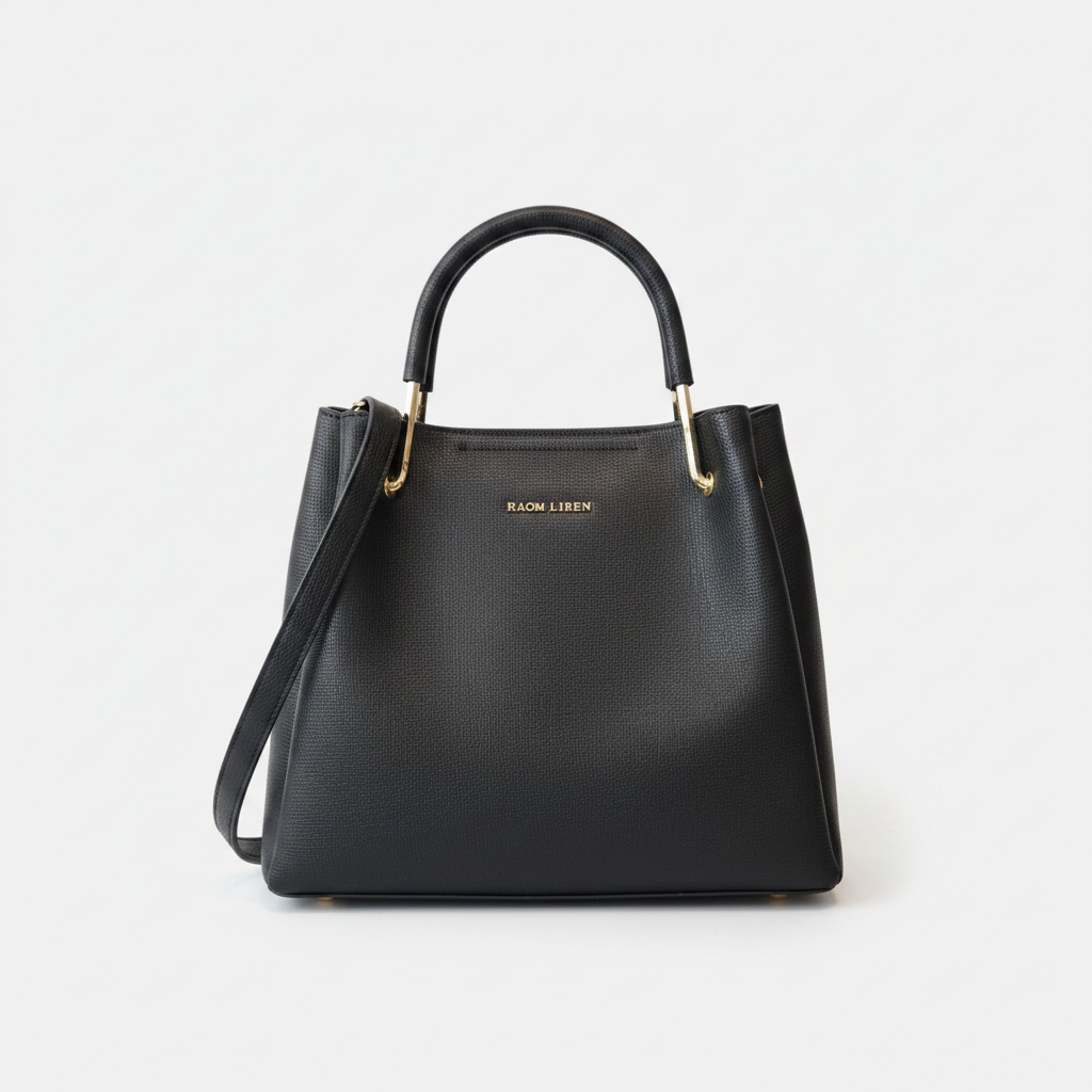 Sac Cabas Structuré Noir — Double Anse & Bandoulière - Noir - vue 1