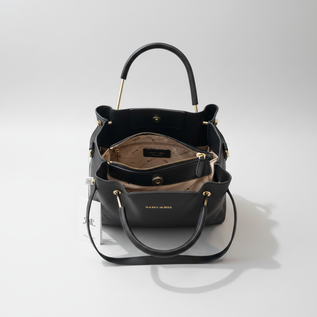 Sac Cabas Structuré Noir — Double Anse & Bandoulière - Noir