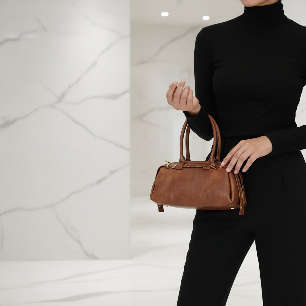 Mini Boston Bag — Cuir Cognac - Brown - vue 2