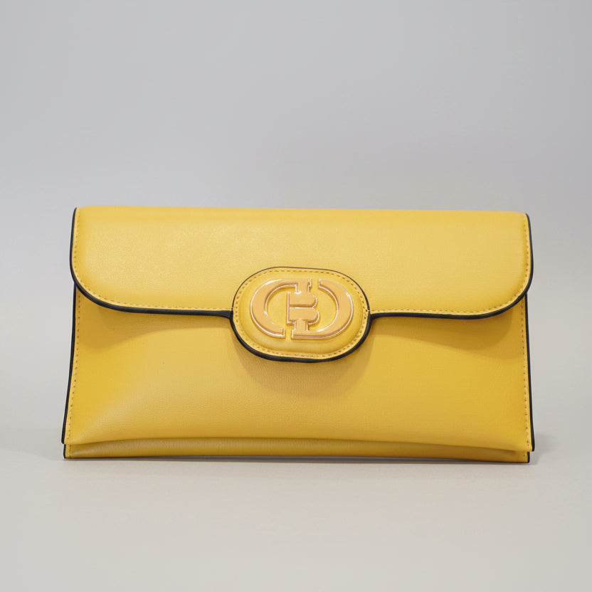 Pochette Rabat Argentée — Médaillon Signature & Chaîne - Orange