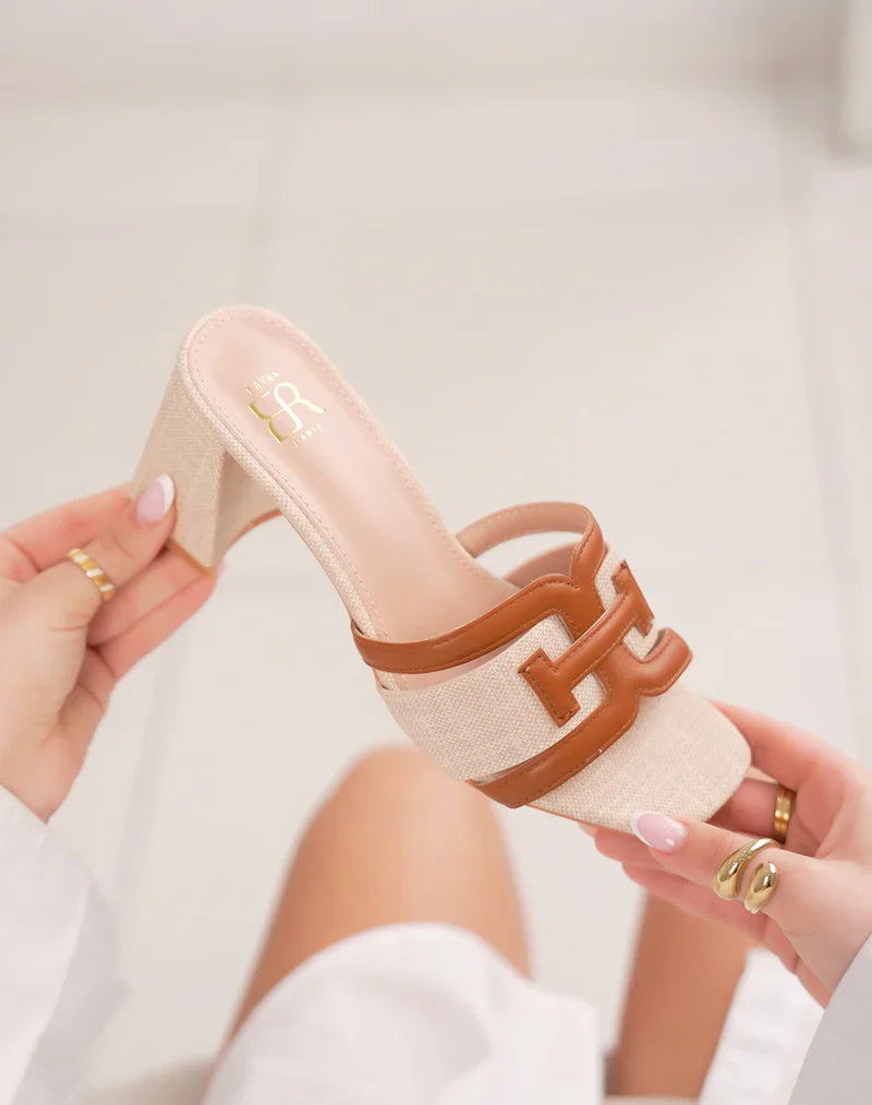 Sandale élégantes à talon épais avec bride tissée et détail beige - Beige - taille 37 - vue 14