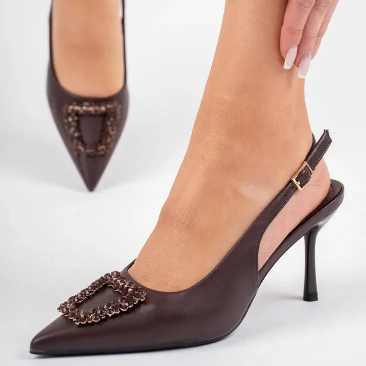 Escarpin à talons hauts avec boucle en zircon cubique en forme d'étoile - Noir - taille 40 - vue 5