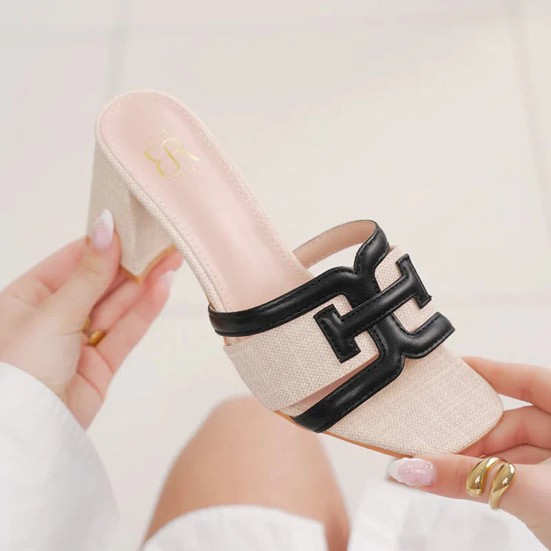 Sandale élégantes à talon épais avec bride tissée et détail beige - Marron - taille 37 - vue 20