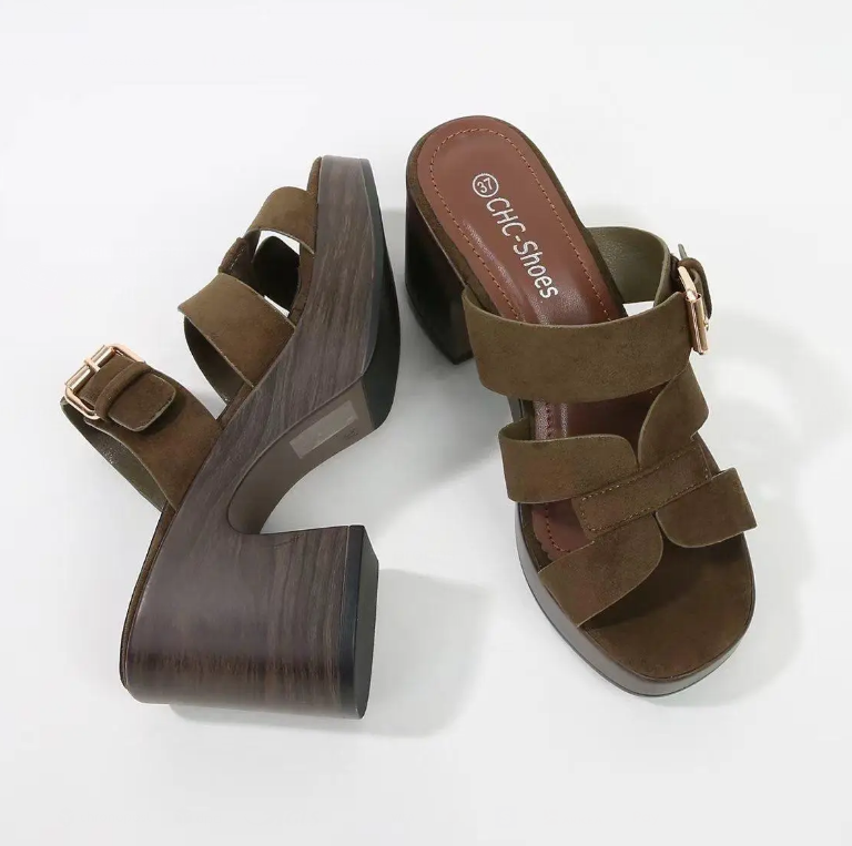Sandale à talon et plateforme ajourées - Kaki - taille 37 - vue 20