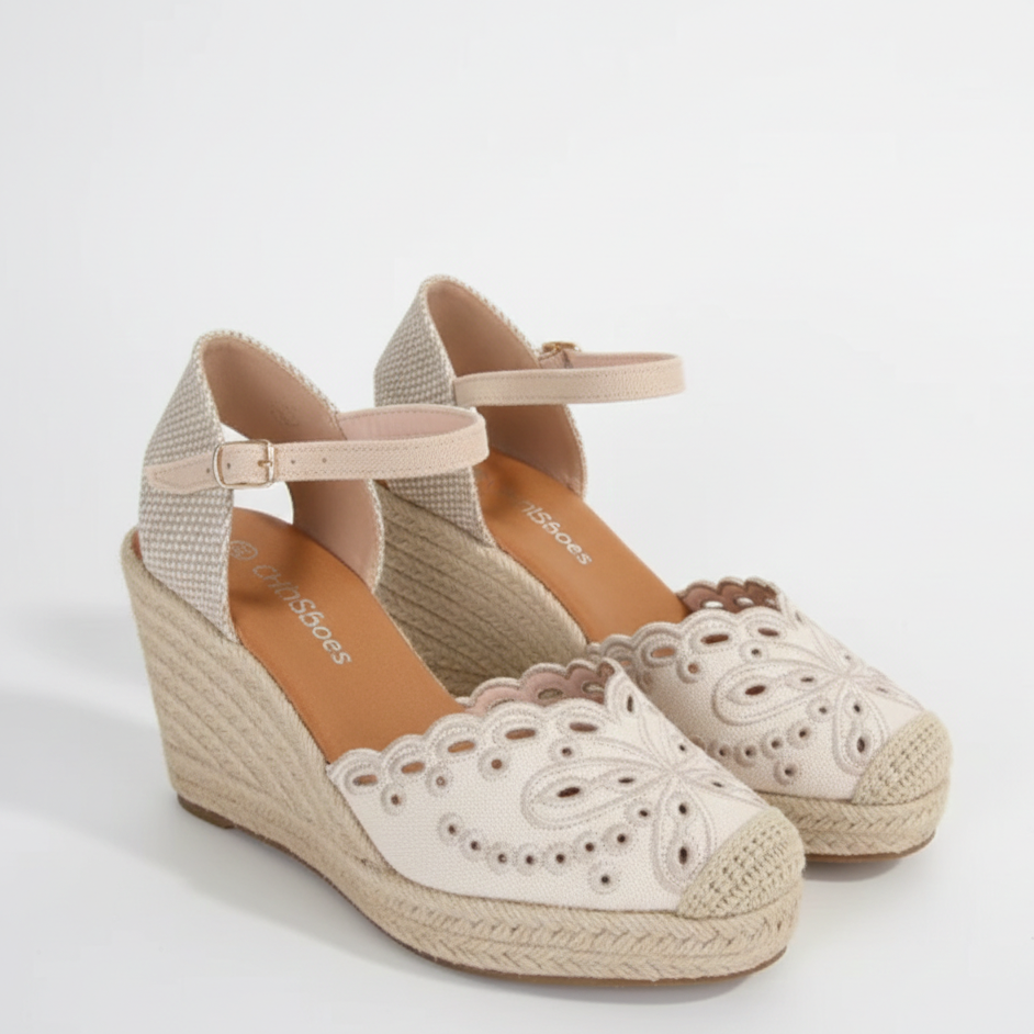 Espadrilles Compensées à Broderie Anglaise - Noir - taille 38 - vue 3