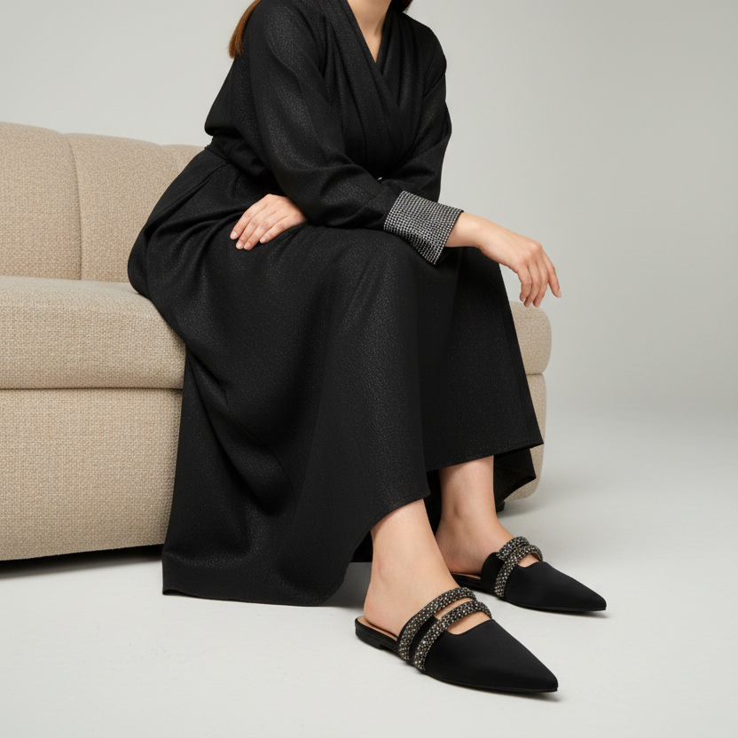 Babouche texture Plissée et Brides Bijoux - Noir - taille 38 - vue 3