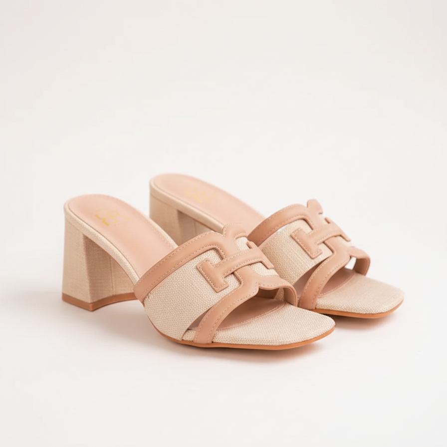 Sandale élégantes à talon épais avec bride tissée et détail beige - Noir - taille 38 - vue 3