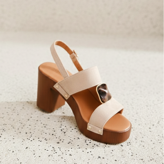 Sandale demi talon avec détail en pierre - Beige - taille 38 - vue 15