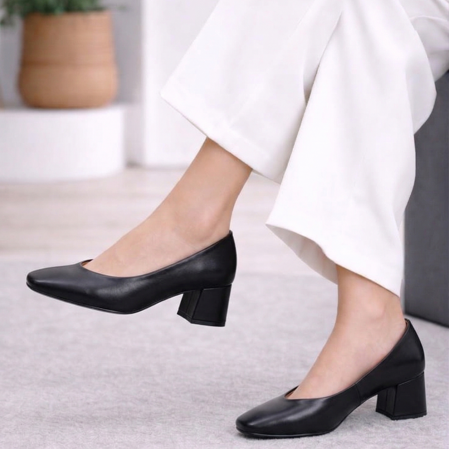 Escarpins à Talon Carré en Cuir - Noir - taille 38 - vue 3