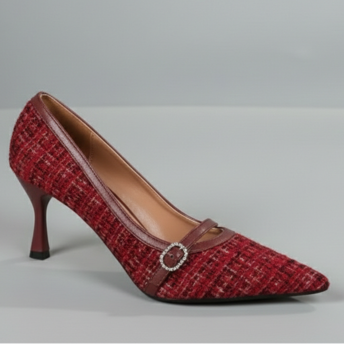 Escarpins femme élégants en tweed avec boucle strassée - Beige - taille 40 - vue 11