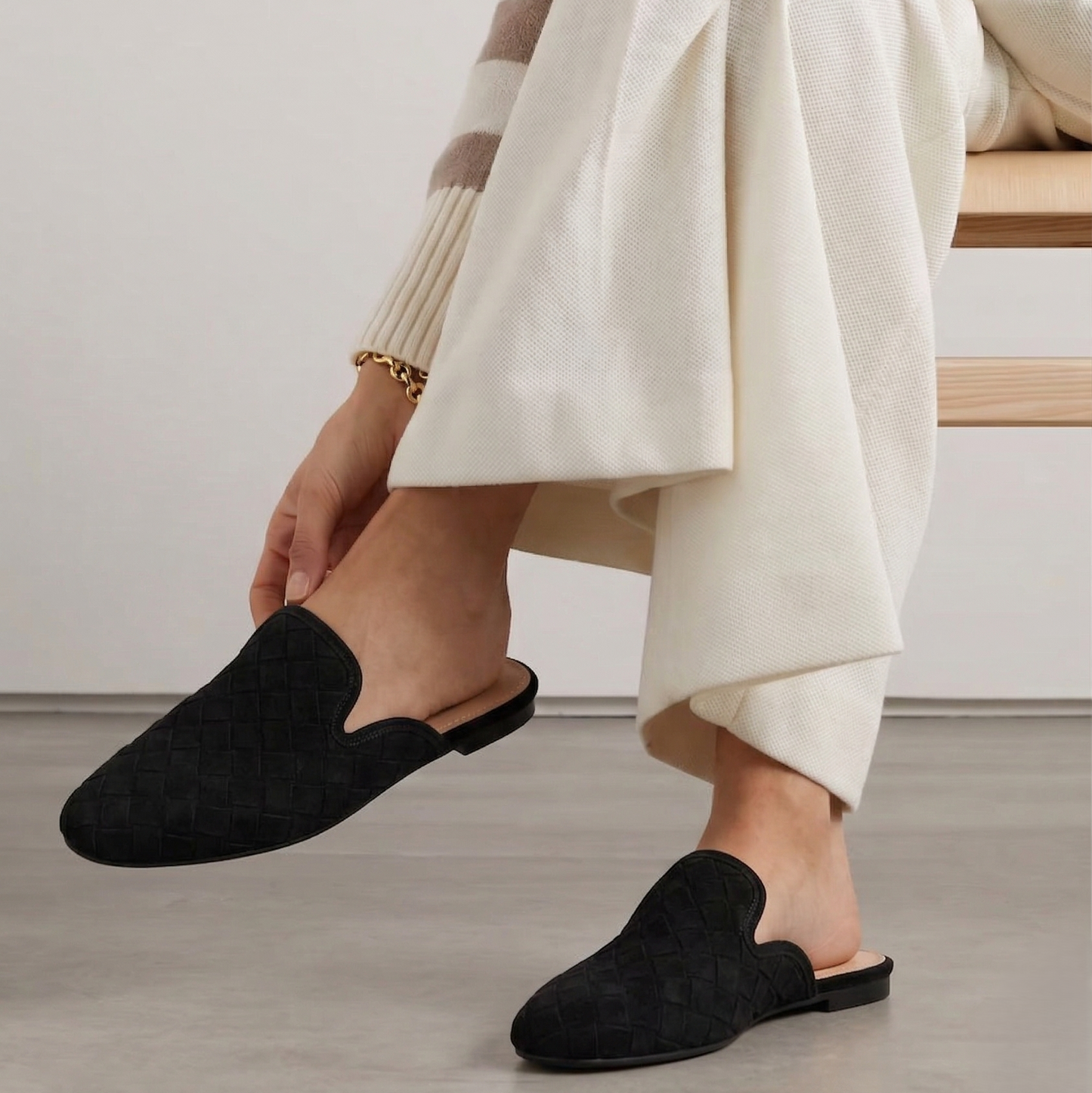 Babouche Plates en Suede Tressé - Noir - taille 38 - vue 3