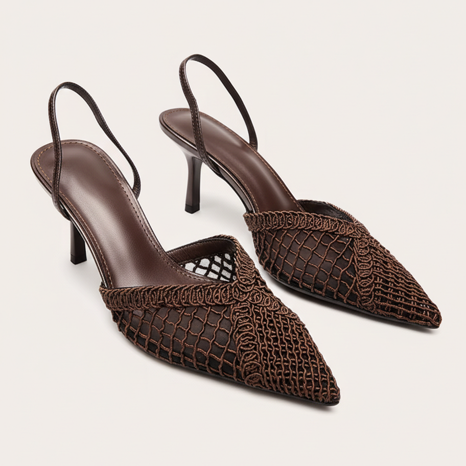 Escarpins en mesh texturé à bride derrière - Noir - taille 38 - vue 3
