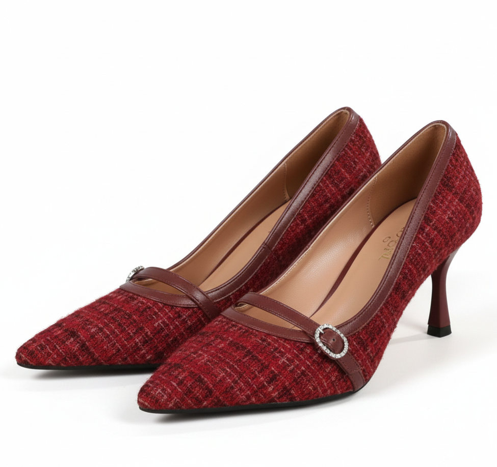 Escarpins femme élégants en tweed avec boucle strassée - Noir - taille 38 - vue 3