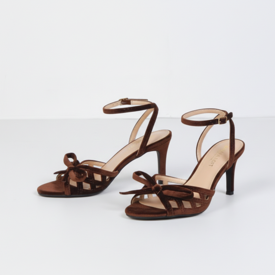 sandales à talons en velours rouge - Beige - taille 40 - vue 5