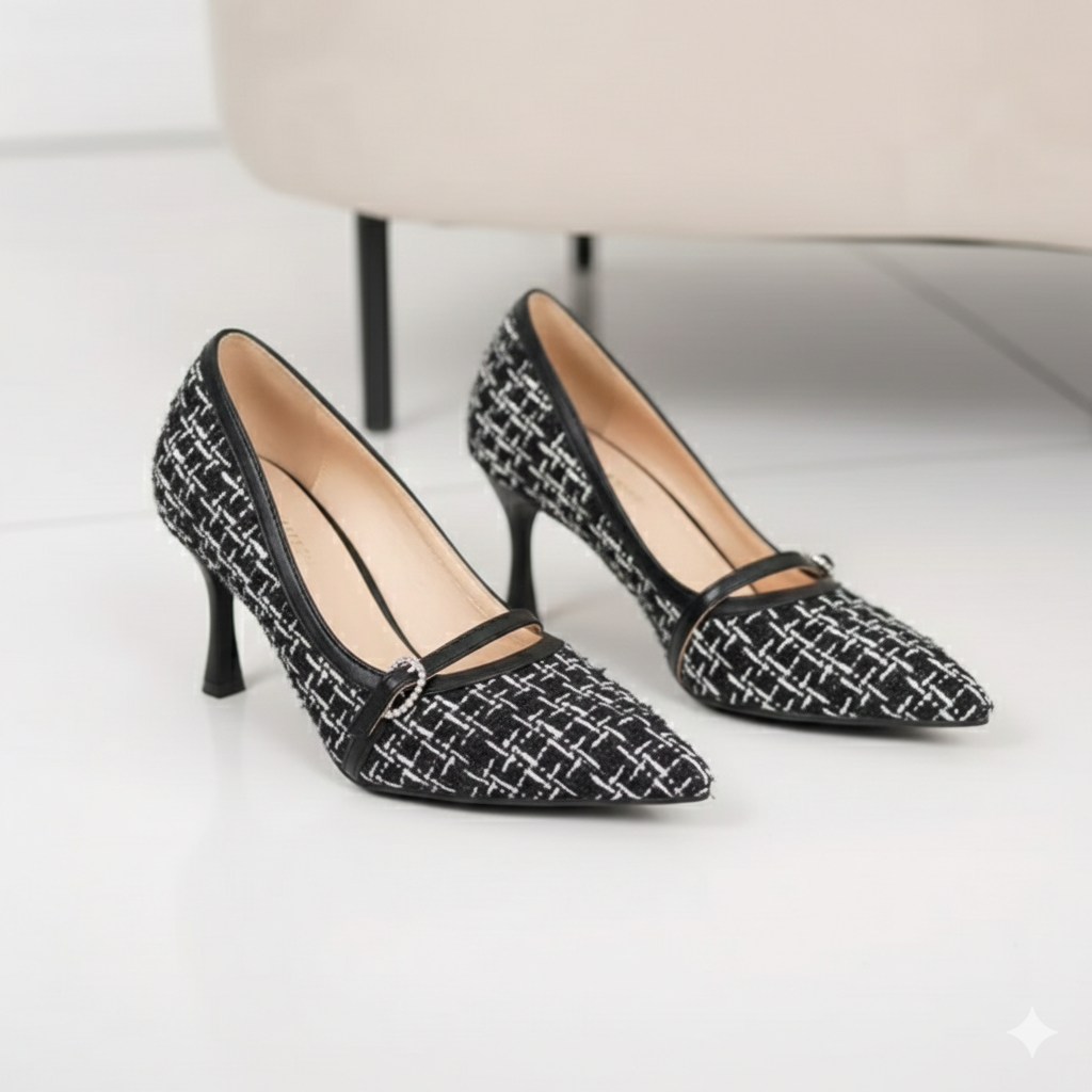 Escarpins femme élégants en tweed avec boucle strassée - Beige - taille 37 - vue 8