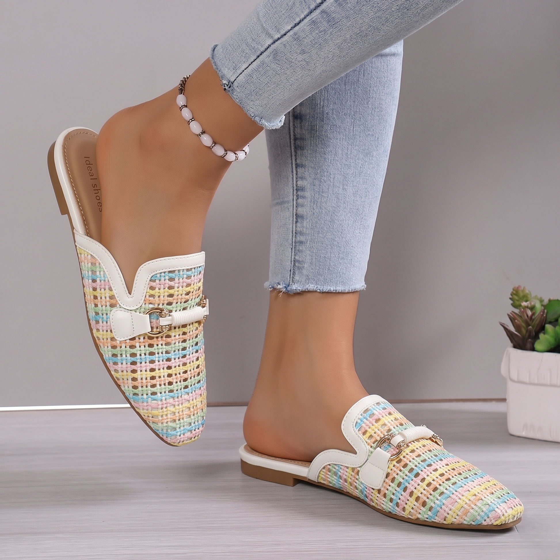 Babouche tressés avec fermoir décoratif, - Noir - taille 40 - vue 5