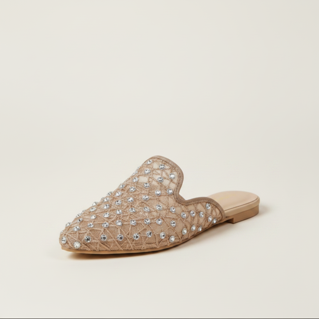 Babouche Plates en Dentelle à Strass - Noir - taille 39 - vue 4