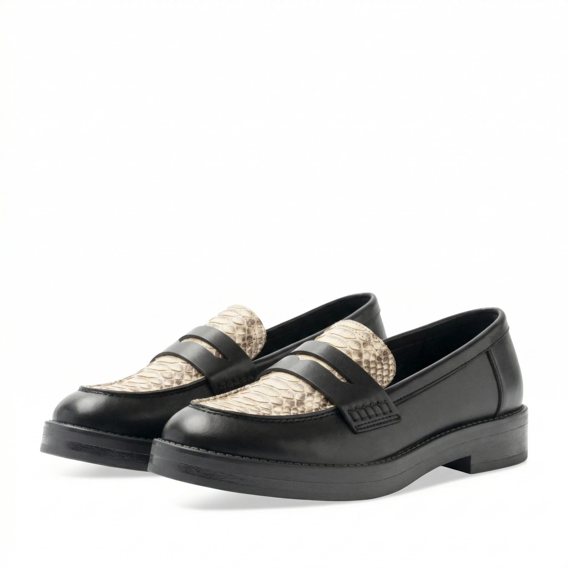 Mocassins Citadins à Empiècement Animalier - Noir Serpent - taille 40 - vue 5