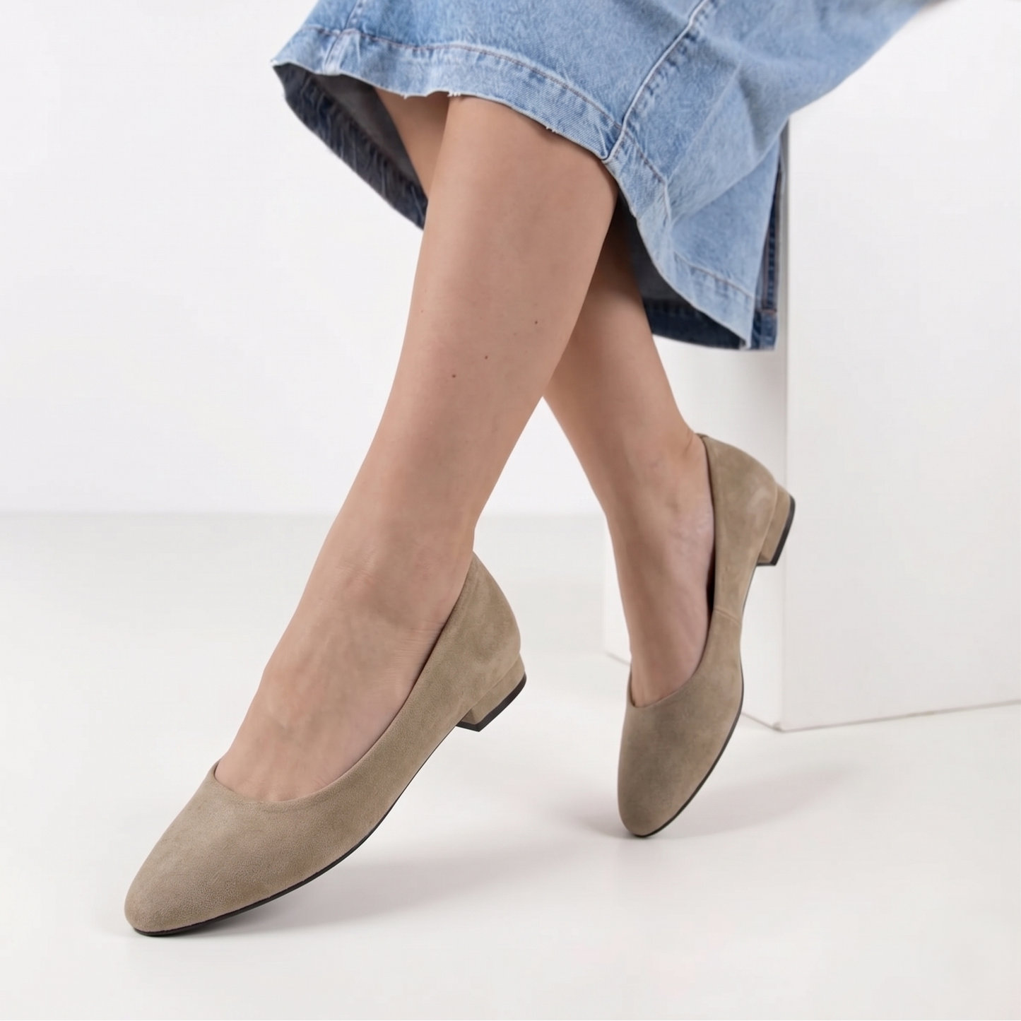 Ballerines à petit talon, bout rond, style épuré - Kaki - taille 37 - vue 8