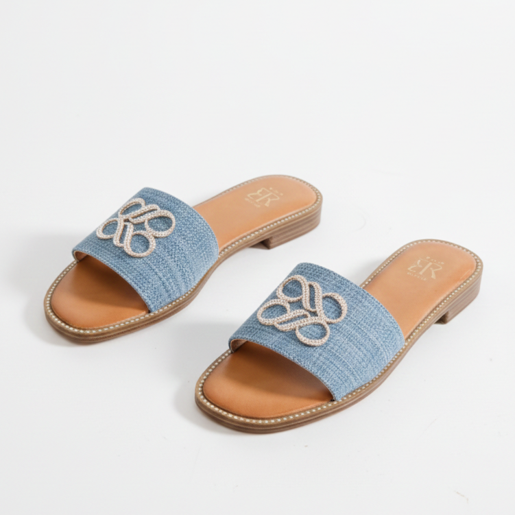Mules plates en jean bleu avec un détail décoratif - Noir - taille 38 - vue 3
