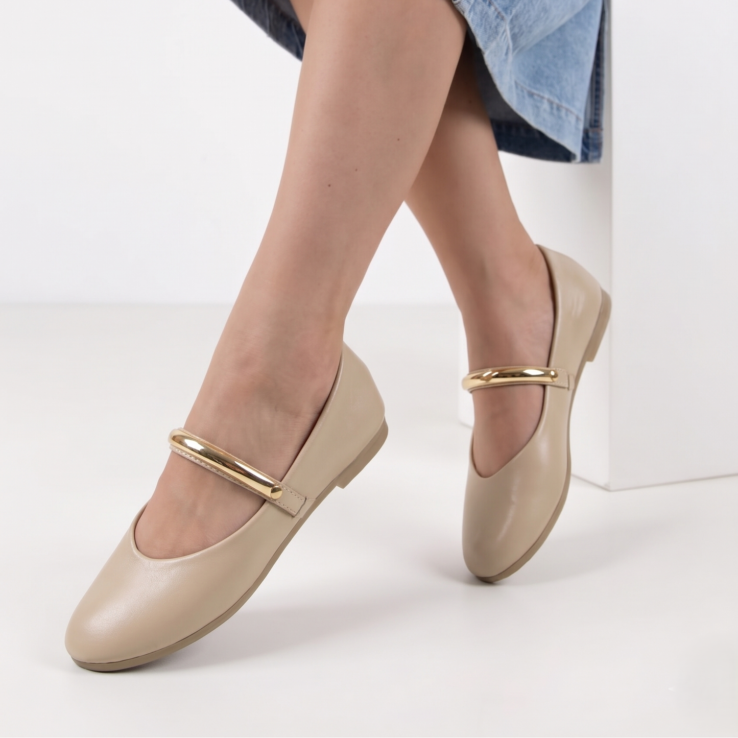 Ballerine à Bride Tubulaire Dorée - Kaki - taille 41 - vue 12