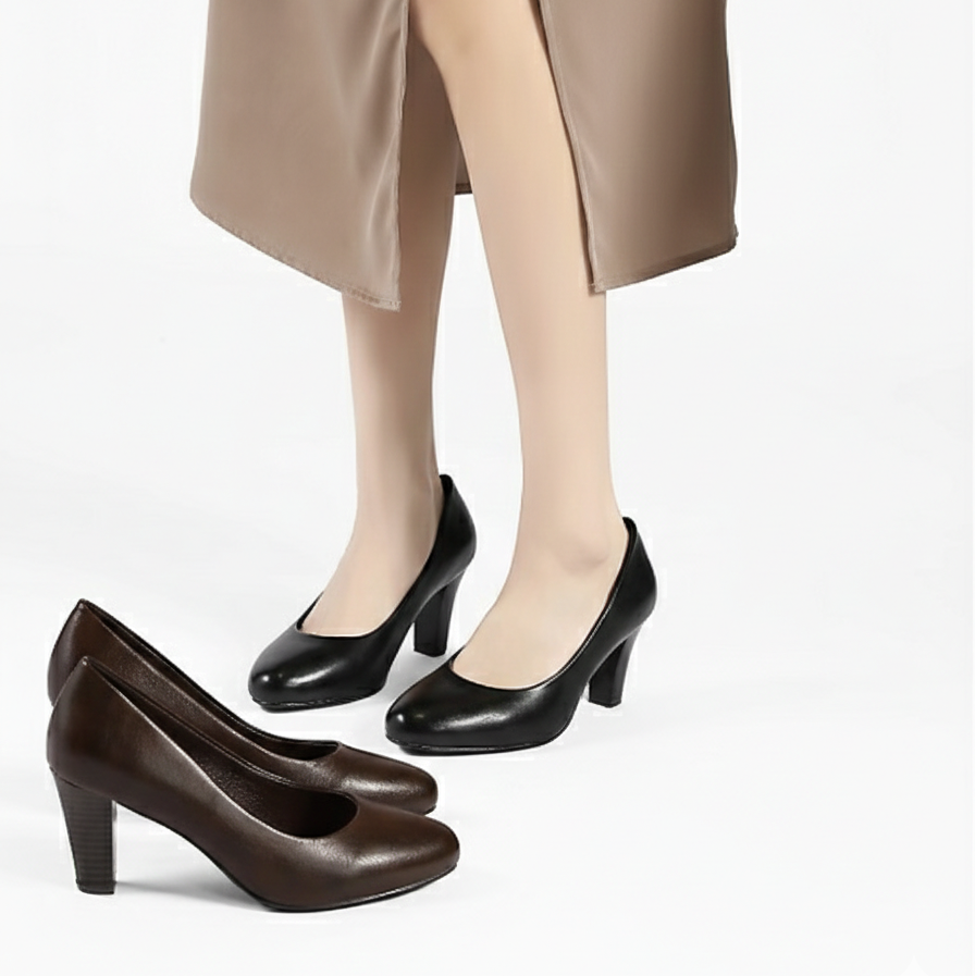 Escarpins en cuir talons épais - Noir - taille 39 - vue 4