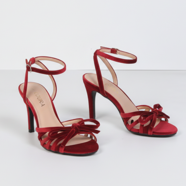 sandales à talons en velours rouge - Beige - taille 38 - vue 3