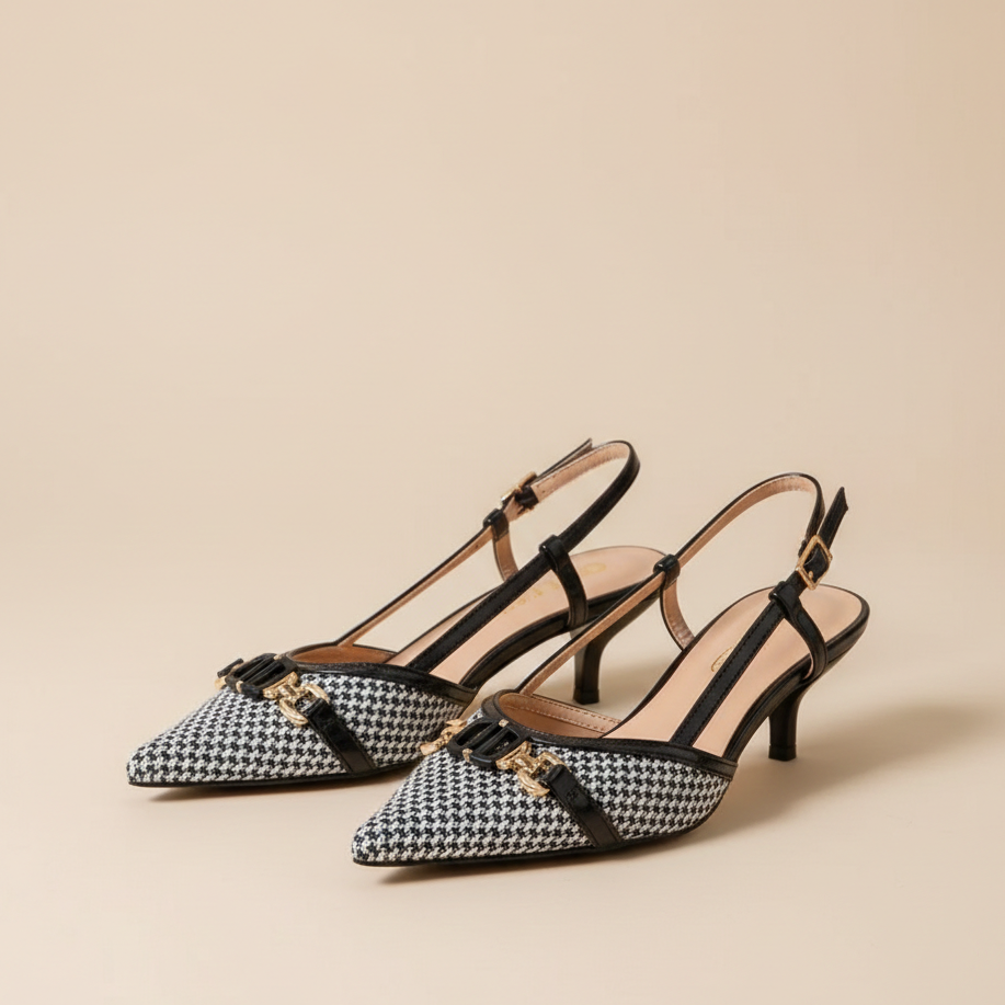 Escarpins à bride arrière avec un motif pied-de-poule - Noir - taille 39 - vue 4