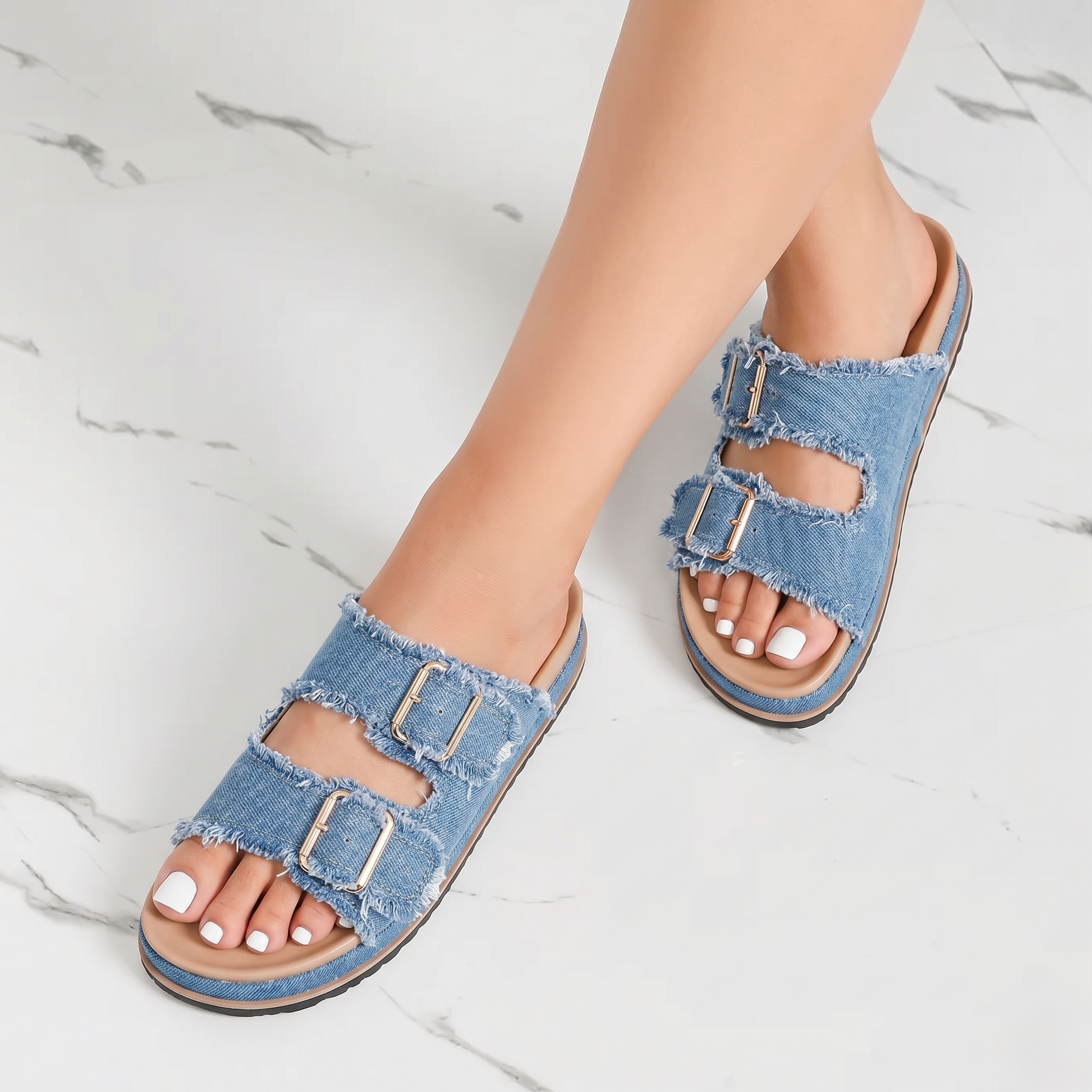 Sandales à doubles brides effilochées - Noir - taille 36 - vue 1