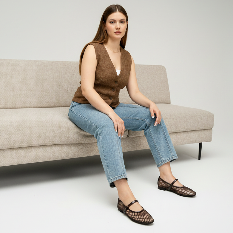 Ballerine ajourée en filet - Noir - taille 37 - vue 2