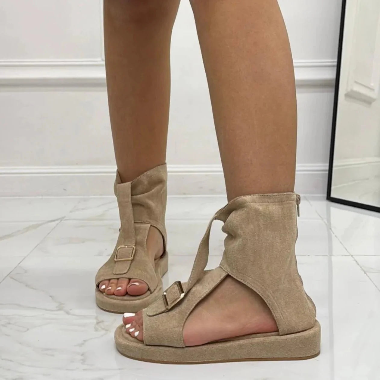 Sandales en daim avec une bride de cheville - Kaki - taille 36 - vue 7