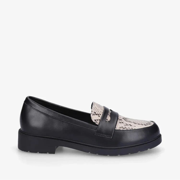 Mocassins Citadins à Empiècement Animalier - Noir Serpent - taille 39 - vue 4