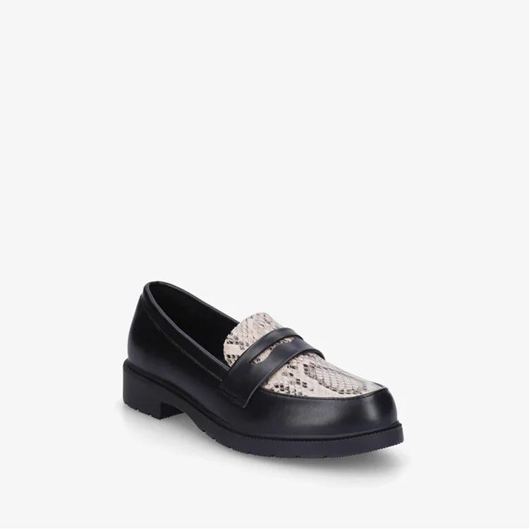 Mocassins Citadins à Empiècement Animalier - Noir Serpent - taille 38 - vue 3