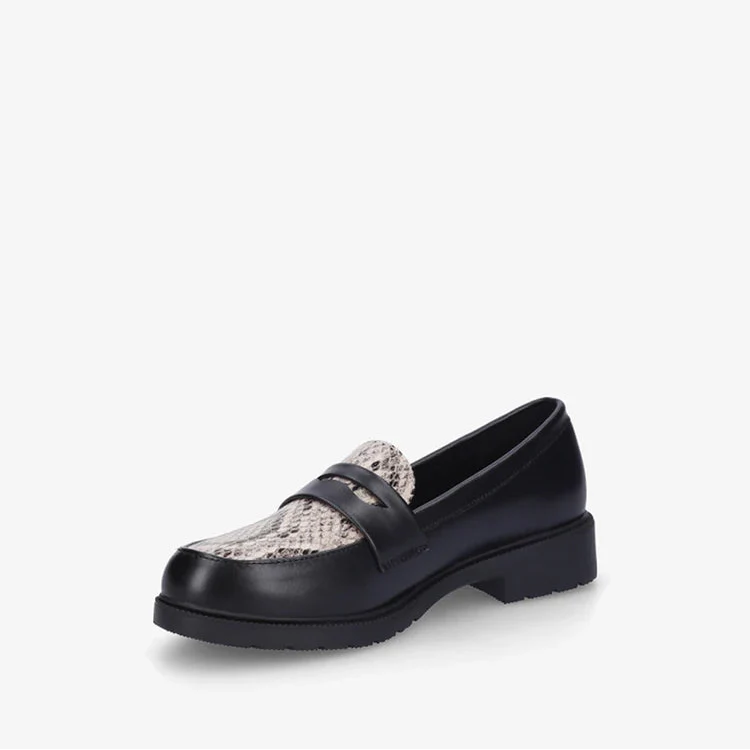 Mocassins Citadins à Empiècement Animalier - Noir Serpent - taille 37 - vue 2