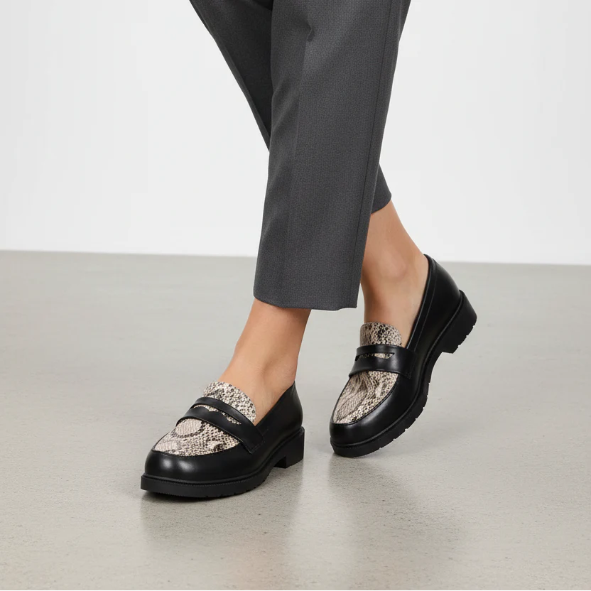 Mocassins Citadins à Empiècement Animalier - Noir Serpent - taille 36 - vue 1