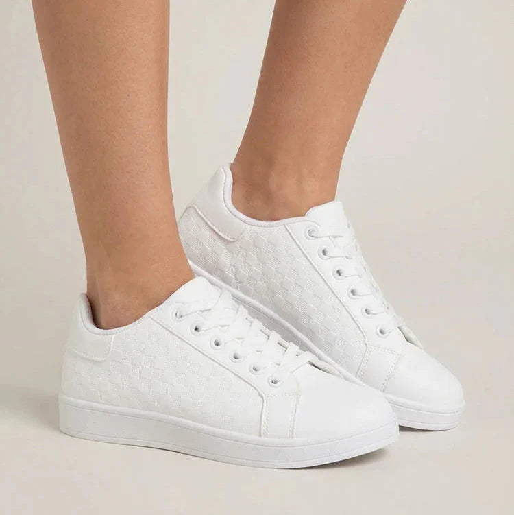 Baskets basses à lacets damier - Blanc - taille 36 - vue 1
