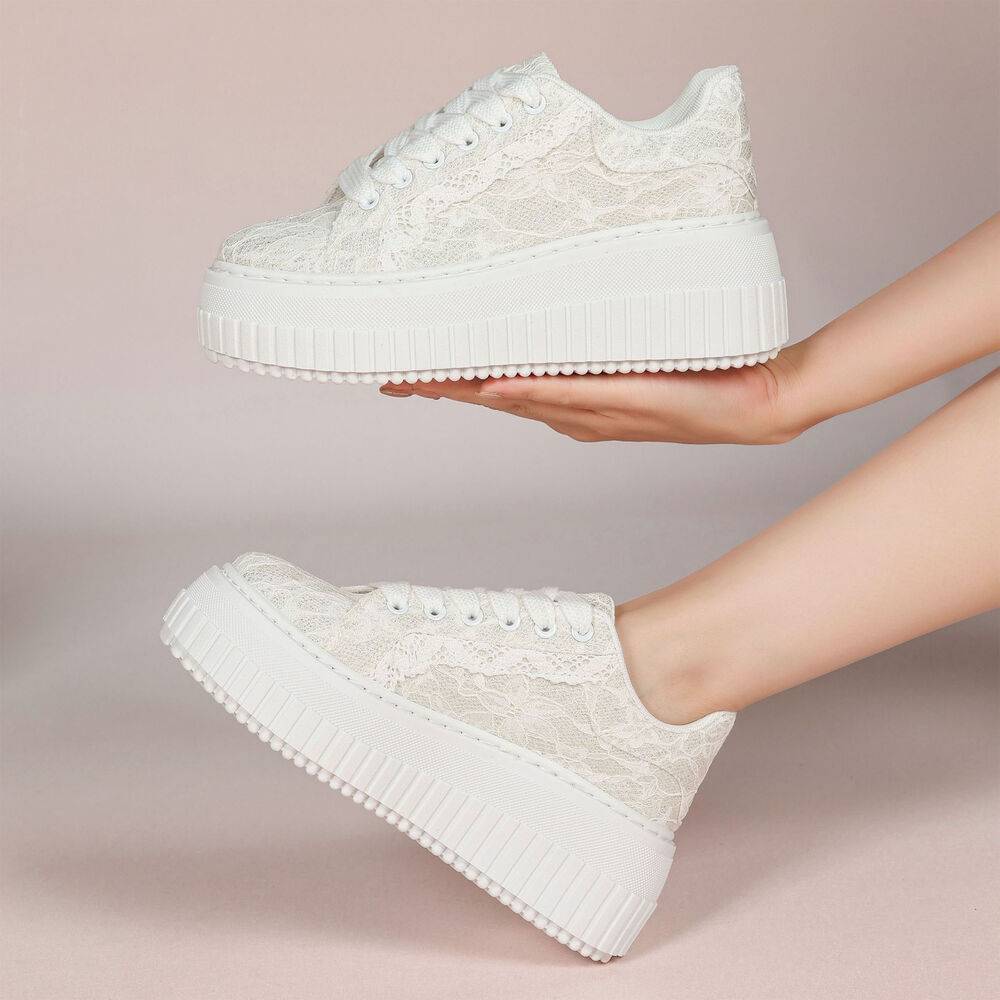 Baskets décorée de paillettes et de dentelle - Beige - taille 36 - vue 13