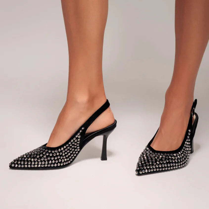 Escarpins à bride arrière avec zircons - Noir - taille 39 - vue 4